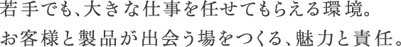 若手でも、大きな仕事を任せてもらえる環境。お客様と製品が出会う場をつくる、魅力と責任。